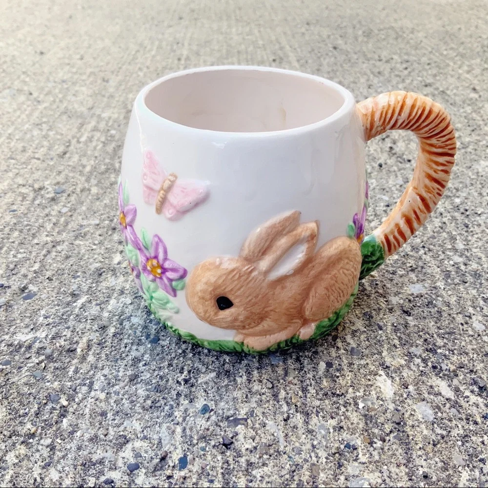 Vintage Wangs International bunny floral butterfly mug rabbit Cottagecore - Picture 1 of 8